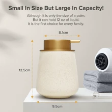 1 件 12 盎司宽口陶瓷皂液器可再填充泵瓶，适用于液体皂液、洗发水、沐浴露、洗手液、护发素、厨房洗涤剂、浴室乳液分配瓶、酒店民宿、厨房、水槽、洗衣机 - 家居配件 - 金色 - 查看 3