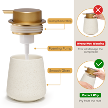 1 件 12 盎司宽口陶瓷皂液器可再填充泵瓶，适用于液体皂液、洗发水、沐浴露、洗手液、护发素、厨房洗涤剂、浴室乳液分配瓶、酒店民宿、厨房、水槽、洗衣机 - 家居配件 - 金色 - 查看 4