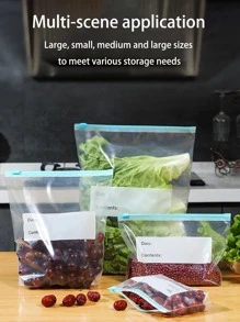 10入組塑料廚房袋,帶字圖案透明食品儲存袋,冰箱收納袋,購物袋,包裝袋,多功能收納袋,清晰袋,可重複使用