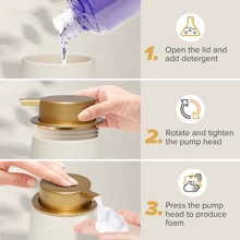 1 件 12 盎司宽口陶瓷皂液器可再填充泵瓶，适用于液体皂液、洗发水、沐浴露、洗手液、护发素、厨房洗涤剂、浴室乳液分配瓶、酒店民宿、厨房、水槽、洗衣机 - 家居配件 - 金色 - 查看 5