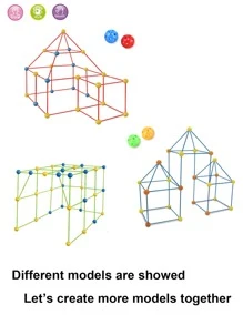 120入組孩子的穴居建造套件,建築組件,小屋建造套件,適用於3-11歲兒童的室內和室外活動 - 彩色 - 查看 8