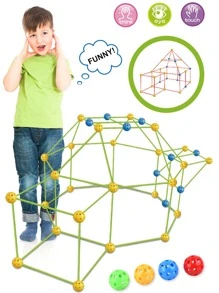 120入組孩子的穴居建造套件,建築組件,小屋建造套件,適用於3-11歲兒童的室內和室外活動 - 彩色 - 查看 4