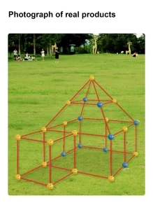 120入組孩子的穴居建造套件,建築組件,小屋建造套件,適用於3-11歲兒童的室內和室外活動 - 彩色 - 查看 7