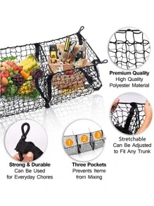 車後備箱行李網狀,3D存儲網,車存儲網,車懸掛收納包,房車野營,3口袋車存儲網 - 黑色 - 查看 5