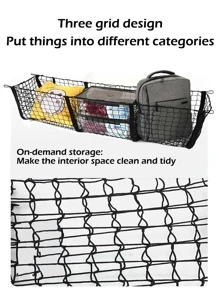 車後備箱行李網狀,3D存儲網,車存儲網,車懸掛收納包,房車野營,3口袋車存儲網 - 黑色 - 查看 7