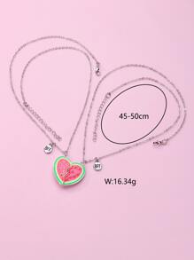 2pcs Watermelon & Heart Shape Zinc Alloy Oil Drip Magnet Pendant Necklaces Set As Cute Gift For Girls' Best Friends - Multicolor - View 3