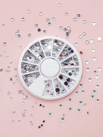 1 caja de bandeja redonda de 12 compartimentos con fondo plano de acrílico y diamante de imitación