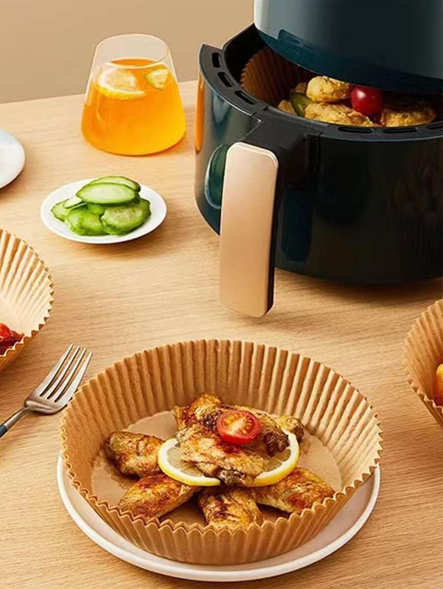 100pcs/pack 5-inch Non-stick Air Fryer Liners, High Temperature Resistant, Oil-proof, Disposable Fryer Liners, Round Cake Baking Paper For Air Fryer - Brown - View 1