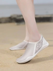 女士圖案一腳蹬涉水鞋,運動戶外溯溪鞋 - 米色 - 查看 2