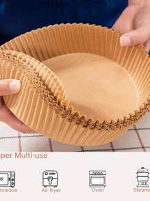 100pcs/pack 5-inch Non-stick Air Fryer Liners, High Temperature Resistant, Oil-proof, Disposable Fryer Liners, Round Cake Baking Paper For Air Fryer - Brown - View 5