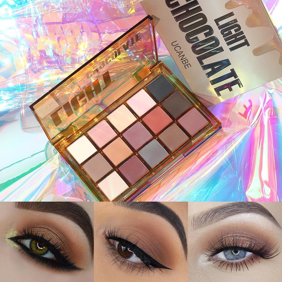 UCANBE Colorful 15 Shades Eyeshadow Makeup Palette,Shimmer Matte Metallic High Pigmented Neutral Bold Waterproof Eyes Shadow, Creamy Blendable Make Up Pallet Set - Light Chocolate - Nhiều màu - Xem 1