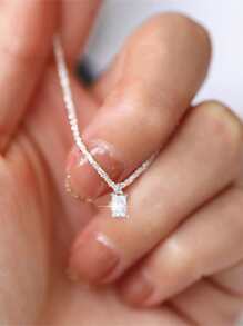 Nooxian 1 Miếng Thời trang Đồng Khối Zirconia  Hình chữ nhật Vòng cổ mặt dây chuyền Đối với phụ nữ Để Trang Trí Hàng Ngày - Bạc - Xem 3