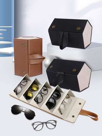 1 st. Polygon Kreativ 5-plats Glas till Glasögon Låda , PU Läder Glasögon Låda , Vikbar Bärbar Förvaringslåda för smycken