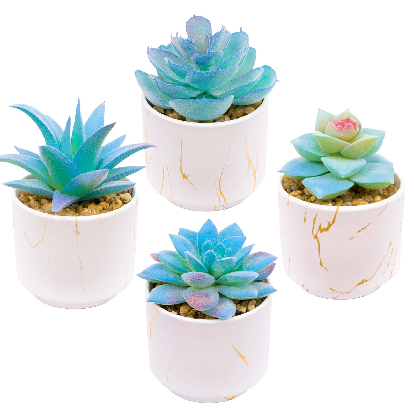 4pcs Realistic Pvc Material Faux Succulent Plants - Blue - View 1