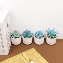 4pcs Realistic Pvc Material Faux Succulent Plants - Blue - View 3