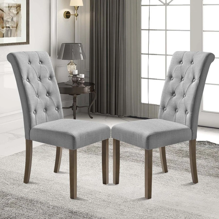MERAX Aristocratic Style Dining Chair Noble And Elegant Solid Wood Tufted Dining Chair Dining Room Set (Set Of 2) - 灰色 - 查看 1