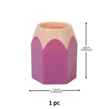 1pc Creative Cute Pencil Head Contrast Color Pen Holder, Office Desktop Organizer Plastic Pen Container With Large Capacity - Purple - View 2