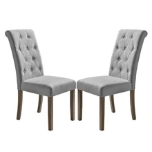 MERAX Aristocratic Style Dining Chair Noble And Elegant Solid Wood Tufted Dining Chair Dining Room Set (Set Of 2) - 灰色 - 查看 11