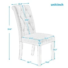 MERAX Aristocratic Style Dining Chair Noble And Elegant Solid Wood Tufted Dining Chair Dining Room Set (Set Of 2) - 灰色 - 查看 9