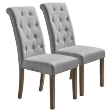 MERAX Aristocratic Style Dining Chair Noble And Elegant Solid Wood Tufted Dining Chair Dining Room Set (Set Of 2) - 灰色 - 查看 2