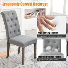 MERAX Aristocratic Style Dining Chair Noble And Elegant Solid Wood Tufted Dining Chair Dining Room Set (Set Of 2) - 灰色 - 查看 5