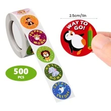 1500入組兒童獎勵貼紙，圓形可愛動物貼紙3卷，勵志獎勵貼紙，有趣的教師貼紙，適合兒童老師課堂學校用品 - 彩色 - 查看 2