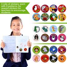 1500入組兒童獎勵貼紙，圓形可愛動物貼紙3卷，勵志獎勵貼紙，有趣的教師貼紙，適合兒童老師課堂學校用品 - 彩色 - 查看 3