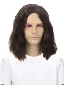 长款波浪假发，男士派对卷发假发，嬉皮摇滚风格，70、80年代复古派对装扮，动漫风格，耐热合成假发，带假发帽 - 棕色 - 查看 4