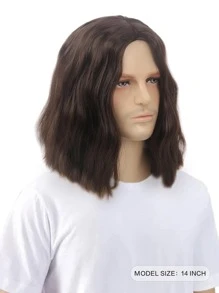 长款波浪假发，男士派对卷发假发，嬉皮摇滚风格，70、80年代复古派对装扮，动漫风格，耐热合成假发，带假发帽 - 棕色 - 查看 2