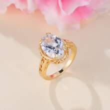 1入組復古宮廷風格橢圓形戒指，經典女士珠寶，朋友/情人節禮物 - 白色 - 查看 2