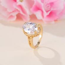 1入組復古宮廷風格橢圓形戒指，經典女士珠寶，朋友/情人節禮物 - 白色 - 查看 1