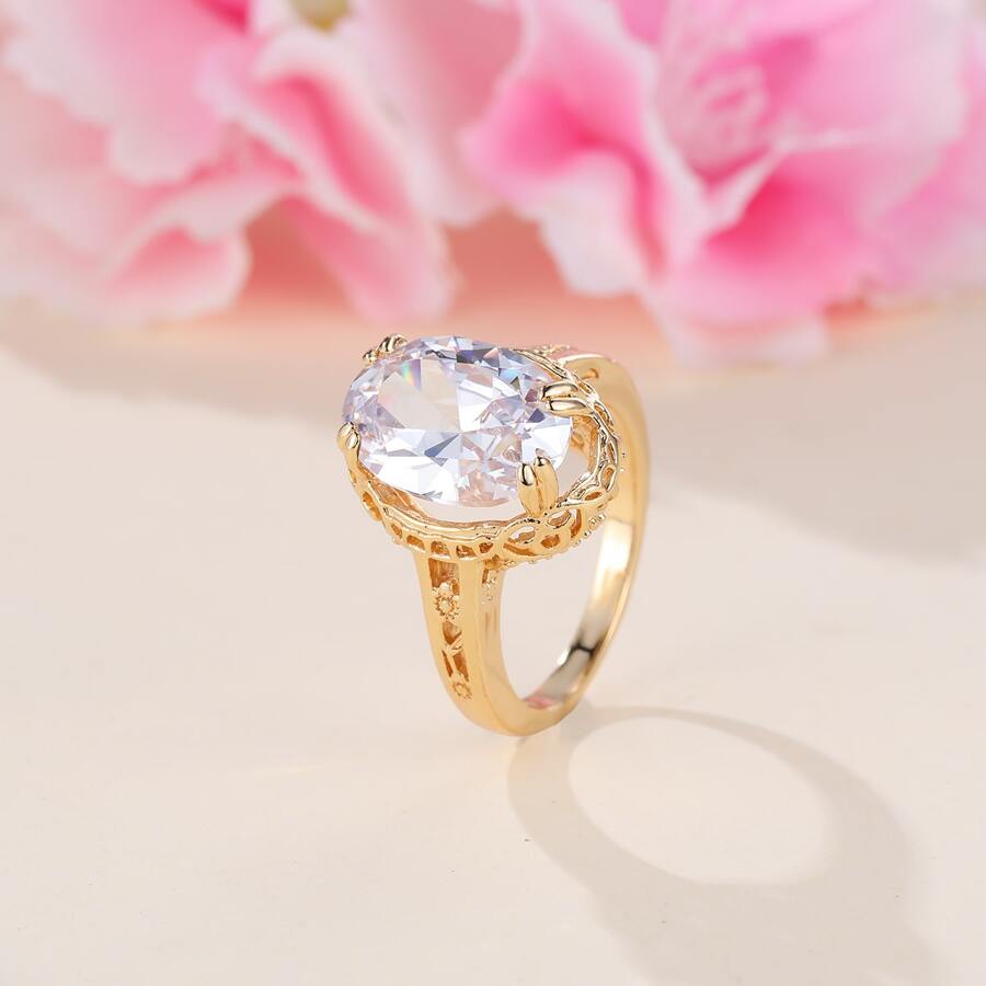 1入組復古宮廷風格橢圓形戒指，經典女士珠寶，朋友/情人節禮物 - 白色 - 查看 1