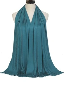 1 Khăn quàng đầu màu trơn cho nữ, Khăn quấn đầu Hijab mềm - Màu xanh ngọc - Xem 1