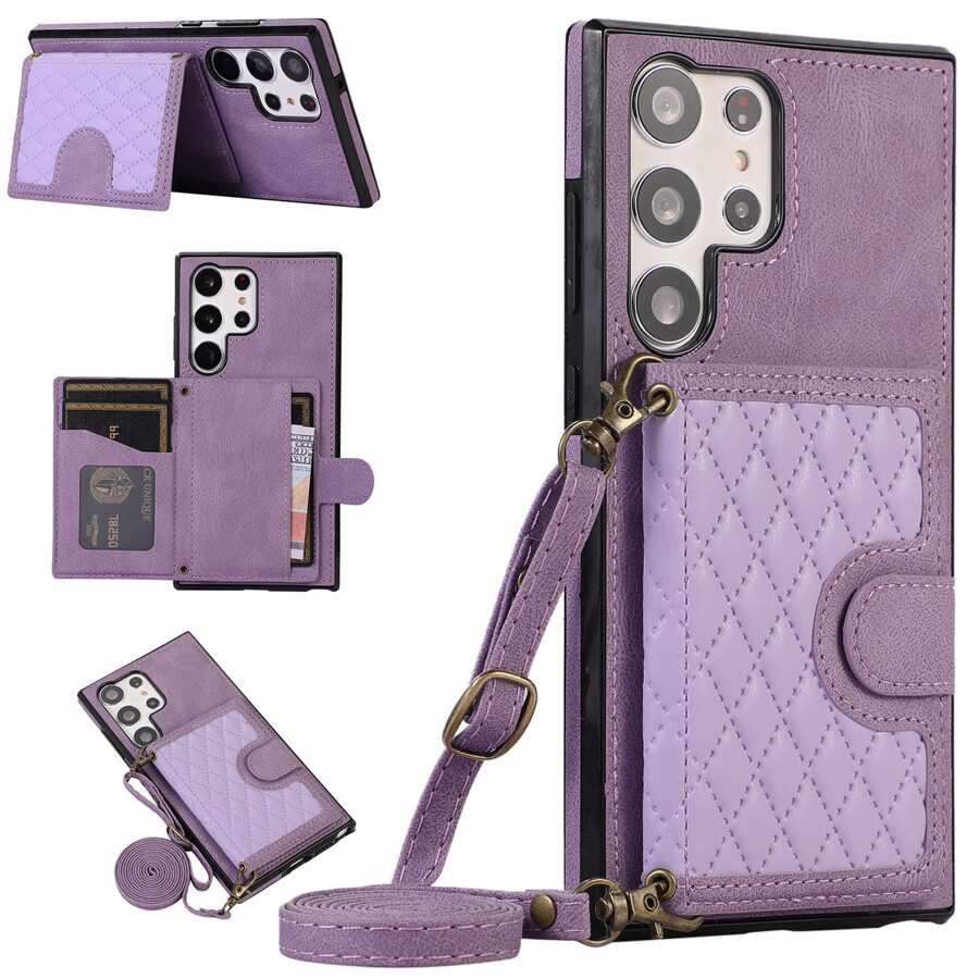 Wallet Design Phone Case With Lanyard - Purple - View 1
