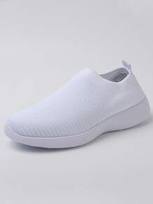 Women's casual outdoor flying woven large size anti-skid, comfortable and breathable running shoes - 白色 - 查看 5