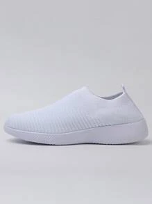 Women's casual outdoor flying woven large size anti-skid, comfortable and breathable running shoes - 白色 - 查看 2