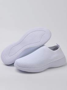 Women's casual outdoor flying woven large size anti-skid, comfortable and breathable running shoes - 白色 - 查看 4