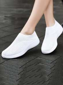 Women's casual outdoor flying woven large size anti-skid, comfortable and breathable running shoes - 白色 - 查看 1
