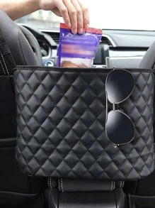 1pc Quilted Detail Car Storage Bag - Black - View 2