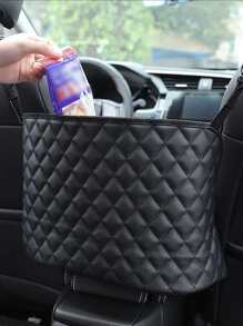 1pc Quilted Detail Car Storage Bag - Black - View 3
