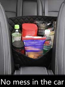 1pc Quilted Detail Car Storage Bag - Black - View 4