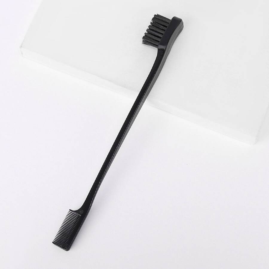 1入組雙面邊緣控制髮刷，2合1染色髮刷，梳理髮型塑造修容，邊緣控制拋光梳，女性女孩造型工具，適用於所有嬰兒頭髮修飾 - 黑色 - 查看 1