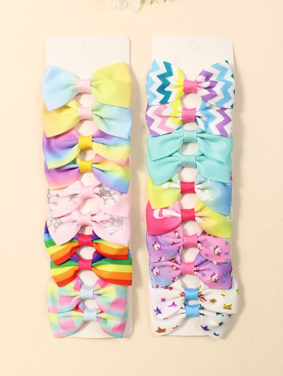 20pcs Girls' Multicolor Bow Hair Clips - Green - View 1