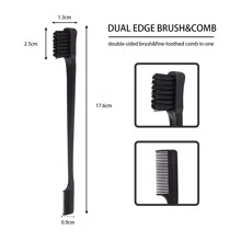1入組雙面邊緣控制髮刷，2合1染色髮刷，梳理髮型塑造修容，邊緣控制拋光梳，女性女孩造型工具，適用於所有嬰兒頭髮修飾 - 黑色 - 查看 4