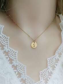 女士不锈钢字母项链 首字母名字项链 情侣饰品 女孩 - 金黃色 - 查看 9