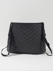1pc Quilted Detail Car Storage Bag - Black - View 9
