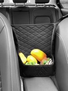1pc Quilted Detail Car Storage Bag - Black - View 8