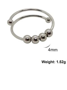 1pc Women/Men Stainless Steel Rotating Bead Anxiety Relief Adjustable Ring, Fashion Jewelry Gift - Style 1-Silver - View 5