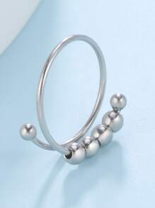 1pc Women/Men Stainless Steel Rotating Bead Anxiety Relief Adjustable Ring, Fashion Jewelry Gift - Style 1-Silver - View 4