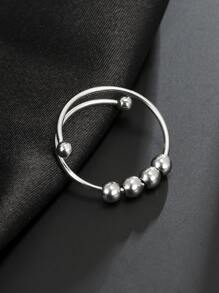 1pc Women/Men Stainless Steel Rotating Bead Anxiety Relief Adjustable Ring, Fashion Jewelry Gift - Style 1-Silver - View 2